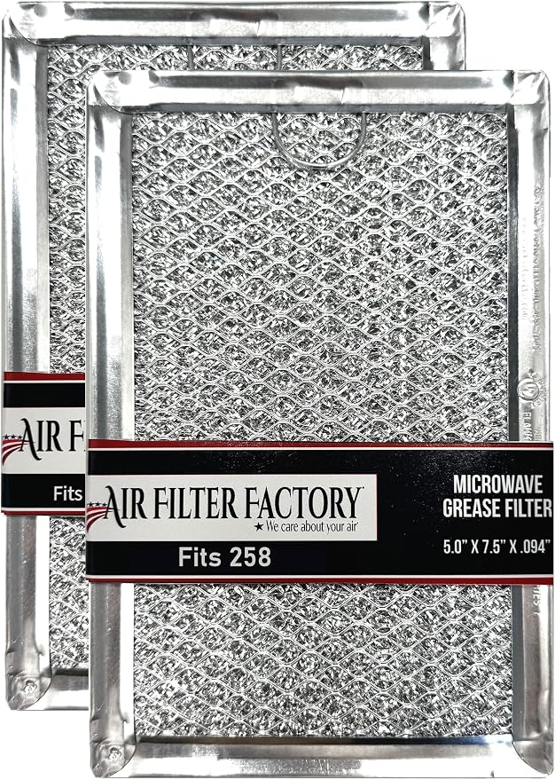 Air Filter Factory Microwave Filter 258 Replacement For Whirlpool Microwave Oven Mesh Screen Grease FIlters 5″ x 7-5/8″ x 1/8″ 2-Pack
