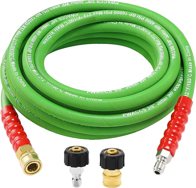 PWACCS 25FT Pressure Washer Hose, 3/8" Kink-Resistant for Hot/Cold Water | Steel Wire Braided Power Washer Hoses, 4000 PSI, M22-14 Fittings, For Cars, Patios, Siding & Outdoor Equipment