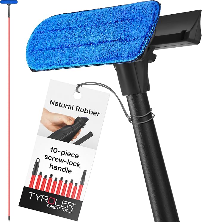 Tyroler Window Squeegee with Extension Pole 1-12.5ft | Window Cleaner Tool | | 10-Part Windows Washing Kit with Extension Pole | Professional Telescopic Window Squeegee for Home & High Glass