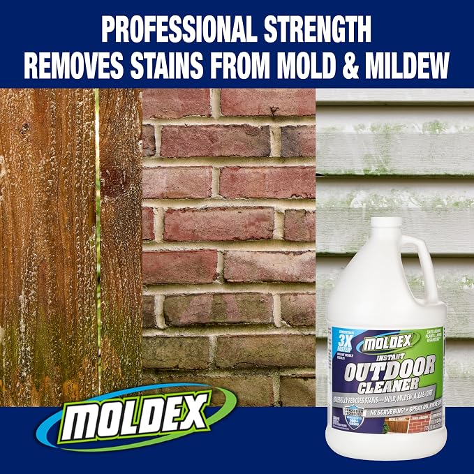 Moldex® Instant Outdoor Cleaner Concentrate with Bleach, 1 Gallon – Fast Acting Solution for Mold and Mildew Stains on Siding, Decks, Fences and Exterior Surfaces