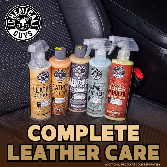 Chemical Guys, Colorless & Odorless Leather Cleaner, Car Interiors, 16 oz | Gentle, colorless cleaner lifts dirt from natural, synthetic and faux leather seats, furniture and apparel