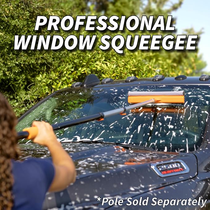 15" Window Washer Squeegee Attachment (Pole Sold Separately) | Multi-Use Professional Squeegee for Car and Window Cleaning // Fits All Extension Poles with Standard Acme Thread