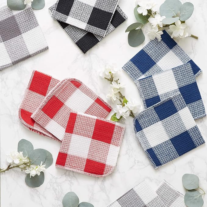 DII Scrubber Dishcloths Collection Windowpane Dishrag Set, 12x12, Black Buffalo Check, 6 Piece