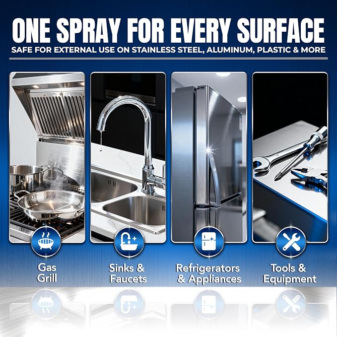 12 x 10oz Stainless Steel Cleaner and Polish - Cleans, Polishes & Protects Kitchen Appliances, Refrigerators, Sinks, Ovens & Grills - Residue & Streak Free Shine - Stainless Steel Cleaner for Sink