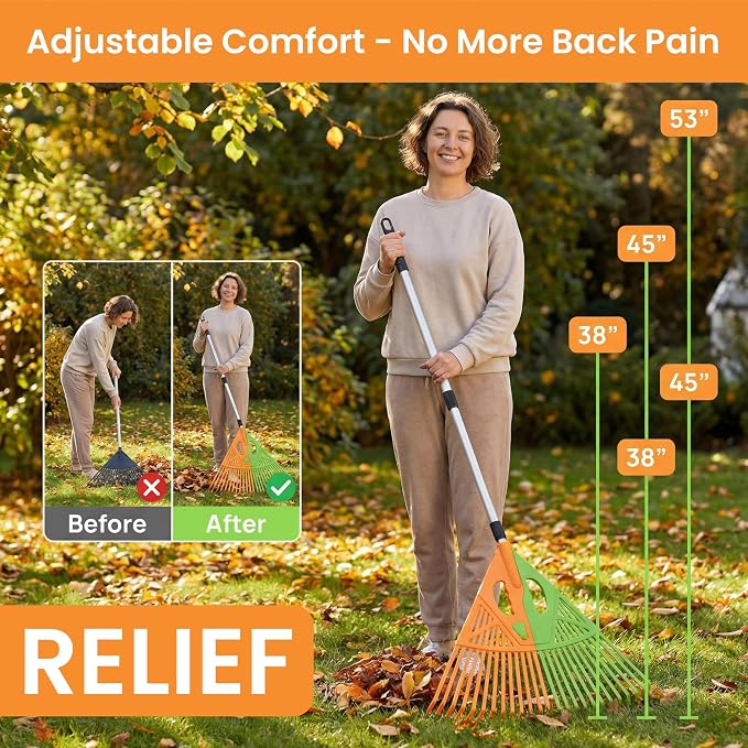 Extendable Long-Handle Leaf Grabber Rake Broom for Leaves Grass and Yard Debris Perfect for Garden Cleanup Outdoor Maintenance