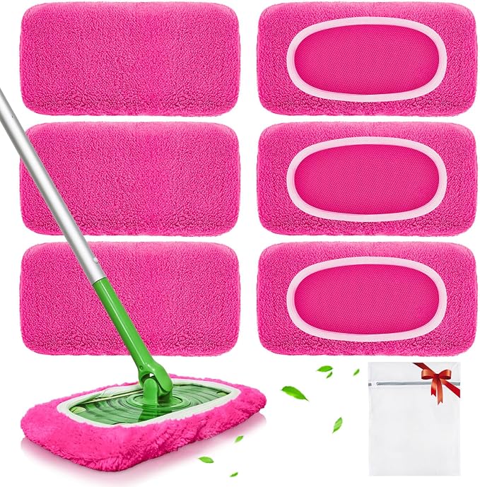 Reusable Mop Pads fit Swiffer Sweeper Mop - Microfiber Wet Pads Refill & Machine Washable Dry Sweeping Cloths for Mopping All Sealed Floors - Hardwood, Laminate, Tile & Stone (Mop is not Included)