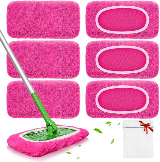 Reusable Mop Pads fit Swiffer Sweeper Mop - Microfiber Wet Pads Refill & Machine Washable Dry Sweeping Cloths for Mopping All Sealed Floors - Hardwood, Laminate, Tile & Stone (Mop is not Included)