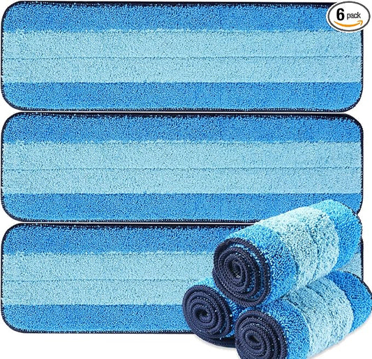 MR. SCRUB 6 Pack Microfiber Cleaning Pads for Bona Mop, Safe for Hardwood and Hard-Surface Floors, Reusable Microfiber Mop Pads for 18 Inch Mop, No Residue, Super-Absorbent, Over 500 Machine Washes