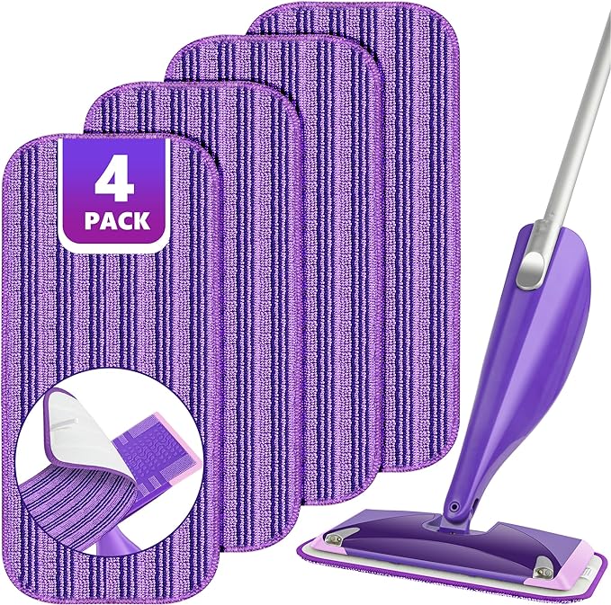 Reusable Mop Pad for Swiffer WetJet: 4PCS Pad Refills for Wet Jet Spray Mop | Microfiber Replacement Pads for Swiffer Mop, for Hardwood Floor Cleaning, Dry Wet Mopping Cloths, 12" Wet Jet Mop Refill