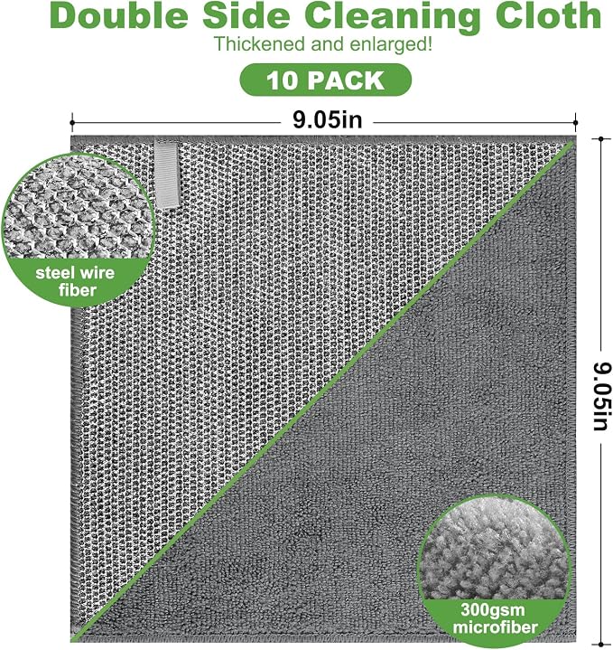 Jeymei Non Scratch Wire Dishcloth,Multipurpose Wire Dishwashing Rag,10PCS | Stainless Steel Cleaning Cloths for Kitchen,Dish Cloths for Washing Dishes,Reusable Diamond Weave Steel Wool Scrubber Cloths