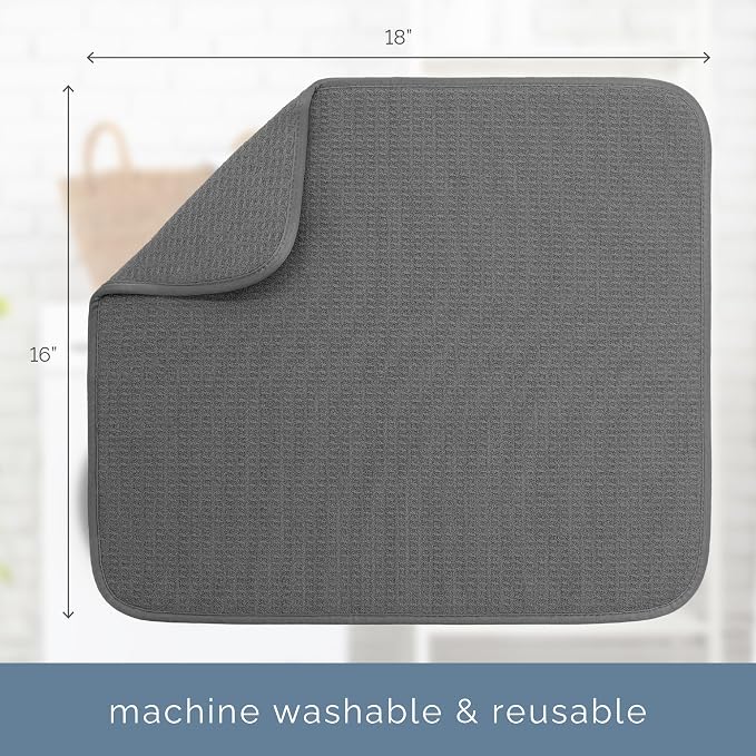 S&T INC. Dish Drying Mat, 16” x 18”, Absorbent Microfiber Kitchen Counter Mat, Dish Drying Pad for Dishes, Utensils, Pots and Pans, Large, Charcoal