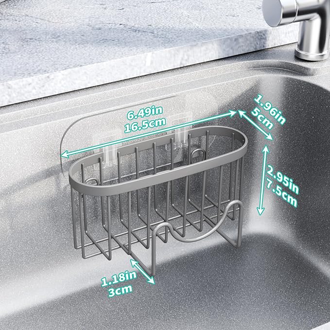 HapiRm Sponge Holder for Kitchen Sink - Sink Caddy with Unique M-Shaped, 2 Installation Methods Kitchen Organizer, Rustproof Stainless Steel Sponge Caddy - Grey