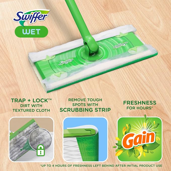 Swiffer Sweeper Wet Mopping Cloths, Multi-Surface Floor Cleaner with Gain Original Scent, 24 Count (Pack of 3)