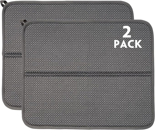 2 Pack Dish Drying Mat for Kitchen Counter, Absorbent, Microfiber Dishes Drainer Mats, Multiple Usage Dish Drying Pad 14 x17 inches
