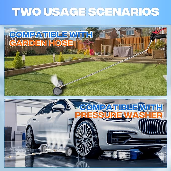 M MINGLE 16 Inch Powerful Under Car Washer with Car Wash Mitt, 4000 PSI | Undercarriage Pressure Washer Attachment, Low Clearance Rolling Wheels, Fits Sedans, SUVs and Trucks