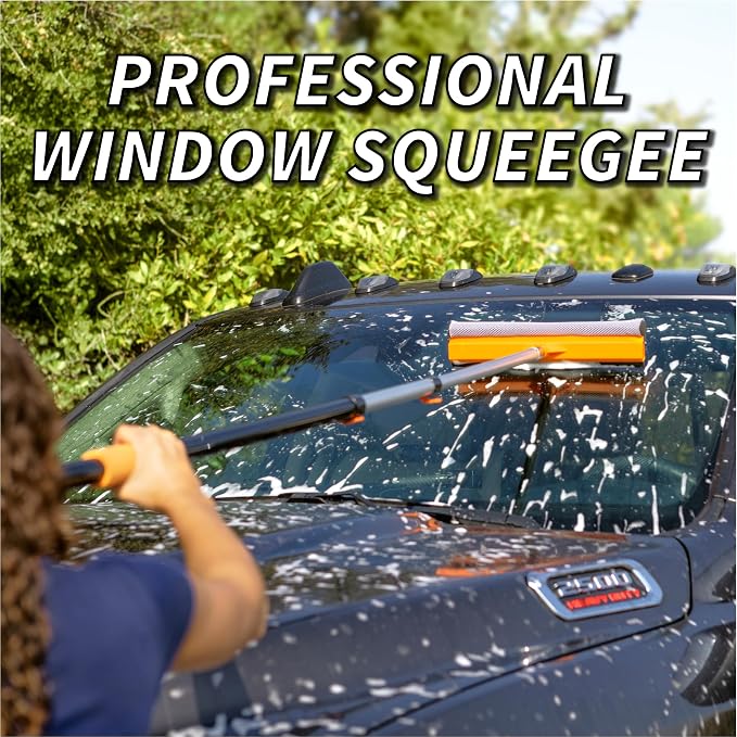 5-24 ft Window Washer Squeegee Kit with Extension Pole (30+ Foot Reach) | Long Handle Squeegee for Window Cleaning & Car Cleaning // Multi Use Professional Window Cleaning Squeegee for Home