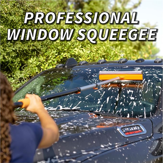 5-18 ft Window Washer Squeegee Kit with Extension Pole (24+ Foot Reach) | Long Handle Squeegee for Window Cleaning & Car Cleaning // Multi Use Professional Window Cleaning Squeegee for Home