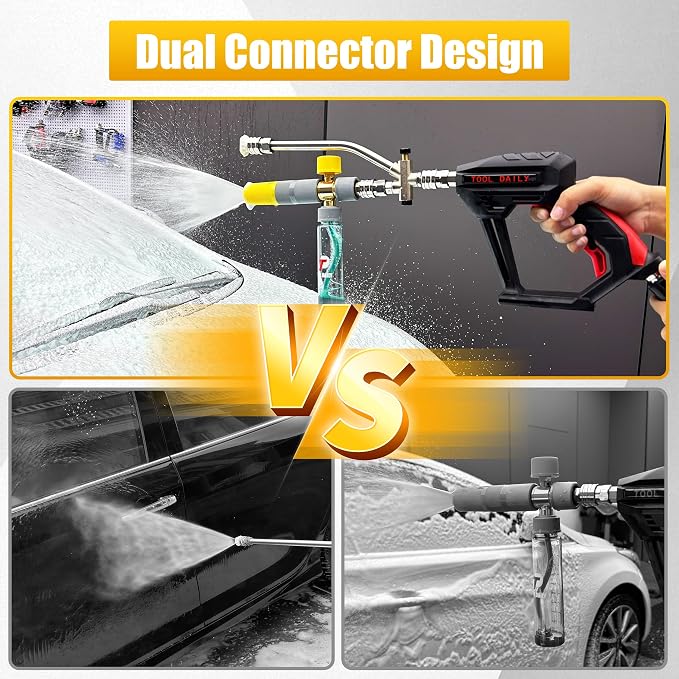 Tool Daily Mini Foam Cannon for Pressure Washer, Dual Connector | 5 Power Washer Spray Nozzle Tips, 1/4 Inch Quick Connect
