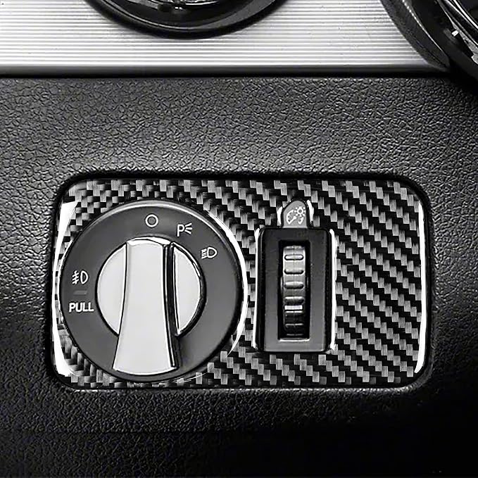 Real Carbon Fiber Trim for Ford Mustang GT Shelby Accessories | for 2005 2006 2007 2008 2009，Headlight Switch Button Cover，Thick Overlay Sticker Decal