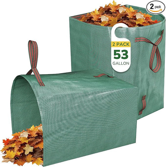 GreatBuddy 53 Gallon Yard Waste Bags, 2-Pack Reusable PP Garden Leaf Bags with Handles, Self-Standing Foldable Lawn Bag for Grass, Twigs and Debris Outdoor Cleanup