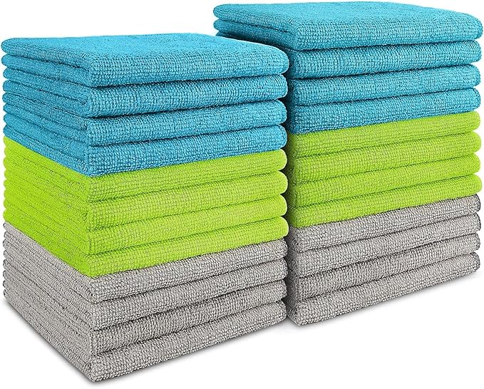 AIDEA Microfiber Cleaning Cloth-24PK, Microfiber Towels for Cars 12"x12" | Absorbent Cleaning Rags, Reusable Microfiber Towels Lint-Free, Dish Rags Streak-Free for Home /Kitchen /Window (Multicolor)