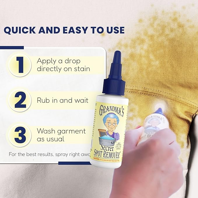 Grandma's Secret Spot Remover Laundry Spray - Chlorine, Bleach and Toxin-Free Fabric Stain Remover for Clothes - Removes Oil, Paint, Blood and Pet Stains - 2 Oz, 3 Pack