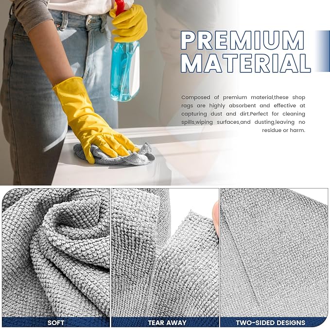 75 Pack Microfiber Cleaning Cloth Roll,Reusable Washable Ultra Tear Away Microfiber Towels,Absorbent Rags Drying Dishcloths for Car,Home,Garage or Shop Kitchen(Grey)