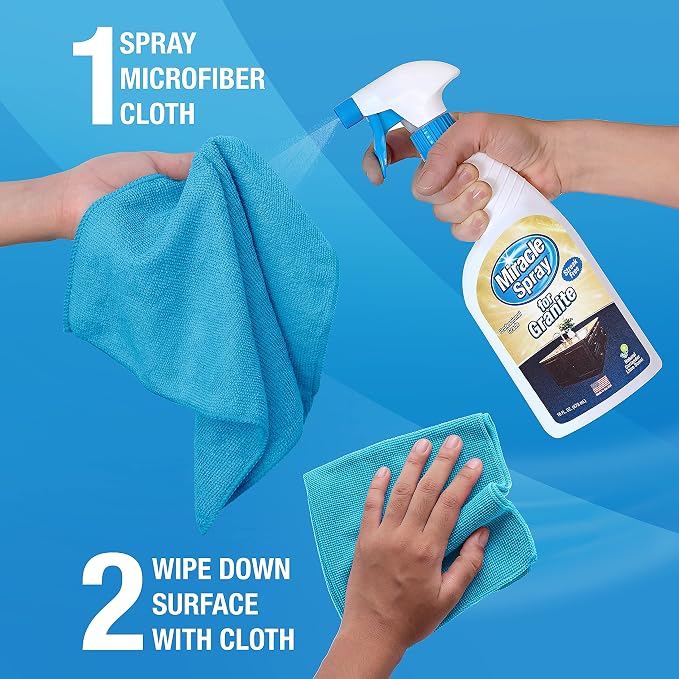 MiracleSpray for Granite & Stone, Clean, Protect, Polish Stone, Marble, Quartz, Slate, Tile, Laminate Surfaces in Kitchen and Bathroom - 16 Fl Oz