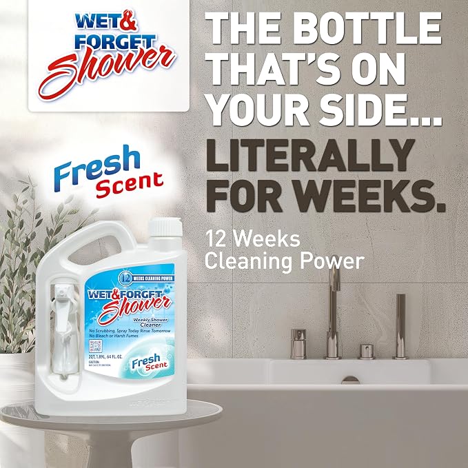 Wet & Forget Shower Cleaner Spray Multi-Surface Weekly Application Requires No Scrubbing, Bleach-Free Formula, Ready to Use, Fresh Scent, 3 Months of Cleaning, 64 Fluid Ounces, 1 Pack