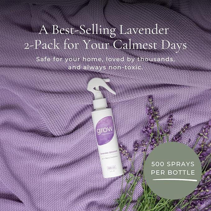 Grow Fragrance Scented Fabric and Room Air Freshener Spray - Certified Non-Toxic, 100% Plant-Based Essential Oils - 5 oz (Lavender Blossom 2-Pack)