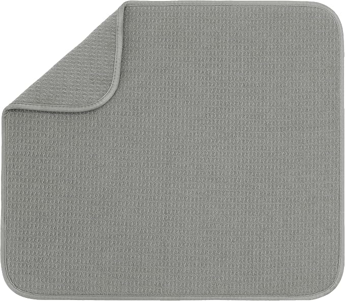 S&T INC. Dish Drying Mat, 16” x 18”, Absorbent Microfiber Kitchen Counter Mat, Dish Drying Pad for Dishes, Utensils, Pots and Pans, Large, Grey