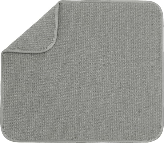S&T INC. Dish Drying Mat, 16” x 18”, Absorbent Microfiber Kitchen Counter Mat, Dish Drying Pad for Dishes, Utensils, Pots and Pans, Large, Grey
