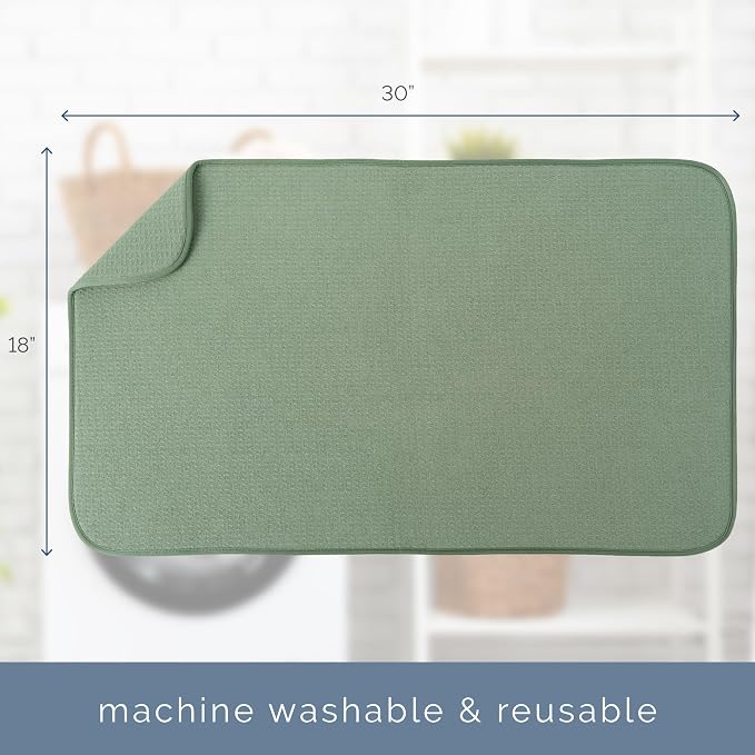 S&T INC. Dish Drying Mat Jumbo, 18” x 30”, Absorbent Microfiber Kitchen Counter Mat, Dish Drying Pad for Dishes, Utensils, Pots and Pans, Jumbo, Sage Green
