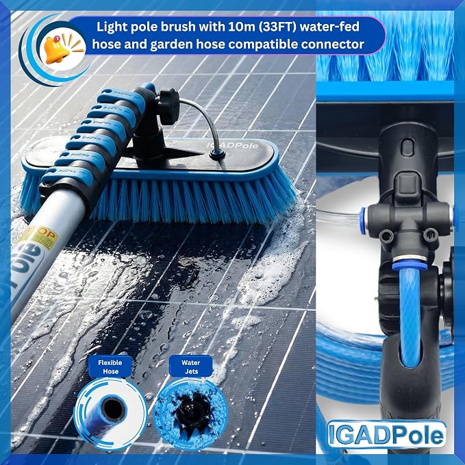 IGADPole 28 FT Water-Fed Washing Kit with Soap-Dispenser, Brush, 10″ Squeegee & Cobweb Duster for Windows, Gutters, Solar Panels & Exterior Walls