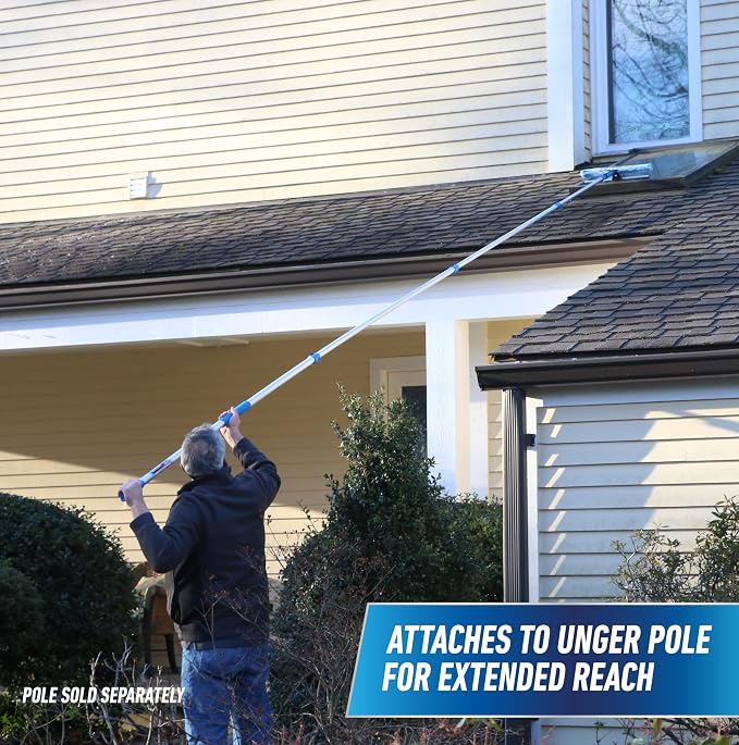 Unger Professional Connect and Clean 18” Proflex 2-in-1 Squeegee and Scrubber, High Access Window Cleaning Tool with Pivoting Head, Commercial and Residential Use, Reusable Microfiber Sleeve