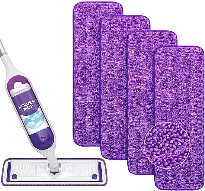 Reusable Power Mop Refills Pads Compatible with Swiffer PowerMop | Microfiber Power Mop Pads for 13 ''-15 '' Spray Mop, Washable Powermop Refill Pads for Multi-Surface Floor Cleaning, 4 Pack