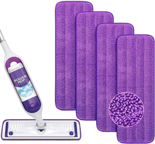 Reusable Power Mop Refills Pads Compatible with Swiffer PowerMop | Microfiber Power Mop Pads for 13 ''-15 '' Spray Mop, Washable Powermop Refill Pads for Multi-Surface Floor Cleaning, 4 Pack