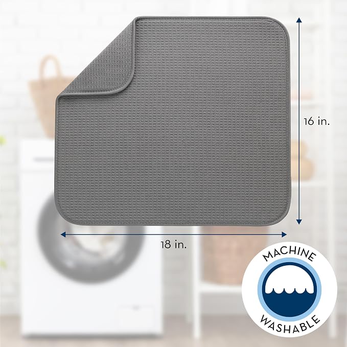 S&T INC. Dish Drying Mat, 2 Pack, 16" x 18", Large, Grey and Grey Trellis | Absorbent Microfiber, 2PK Kitchen Counter Mat for Dishes, Utensils, Pots and Pans, Machine Washable