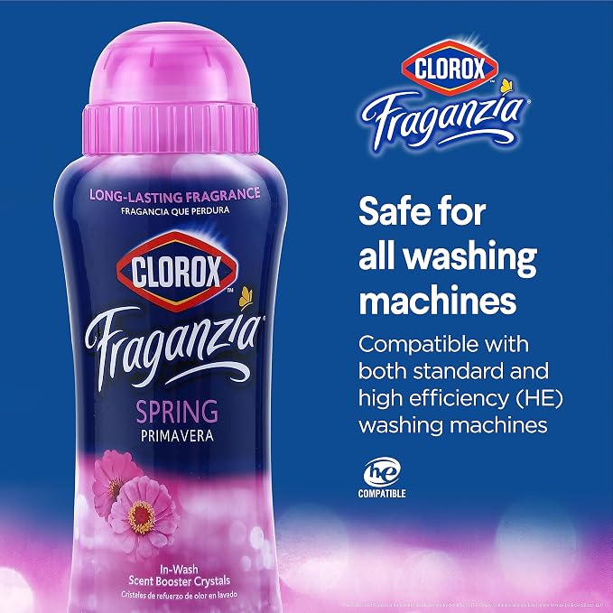 Clorox Fraganzia Laundry Scent Booster Crystals In-Wash Fragrance Beads Fresh-Smelling Clothes and Linens Safe All Fabrics and Colors Easy-Pour Bottle Spring Scent 18 OZ 2 Pack Twin Pack Value