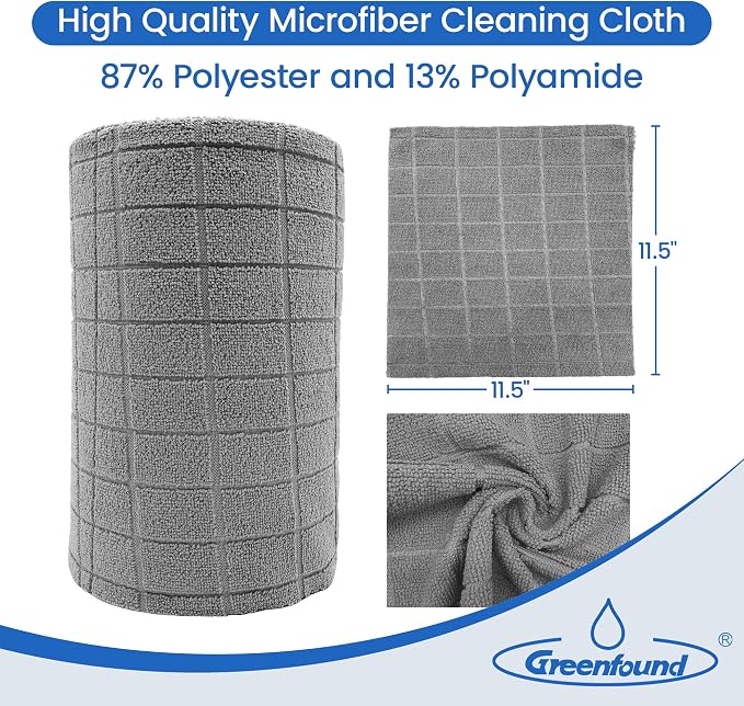 Greenfound Microfiber Cleaning Cloth Roll, 80 Pack Tear Away Towels, Reusable Washable Lint Free Scratch Free Absorbent Cleaning Rags for Kitchen Home Car Window Glass, 11.5 x 11.5 Inch Check Grey
