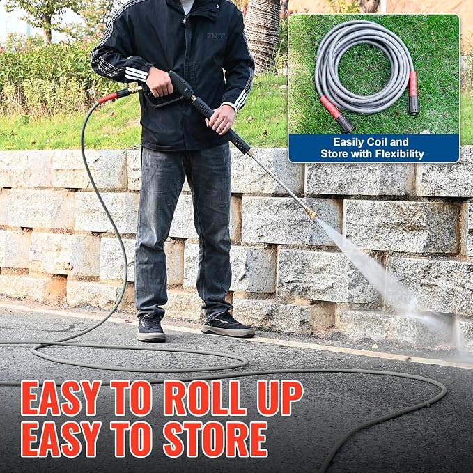 YAMATIC Upgraded Flexible Pressure Washer Hose 25FT 1/4", 3200 PSI Non-Kink Replacement with M22-14mm & 3/8" Quick Connect Adapters, Extension for Gas Power Washer Troy-Bilt Ryobi Honda Craftsman