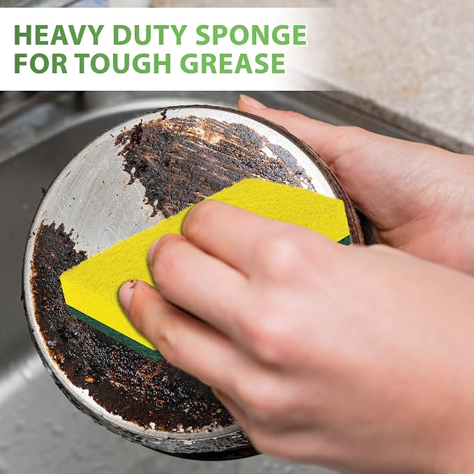 SCRUBIT Heavy Duty Scrub Sponge - Made from Tough Cellulose - Eco Friendly - Lasts for Months of Heavy Duty Kitchen Cleaning (12 Pack)