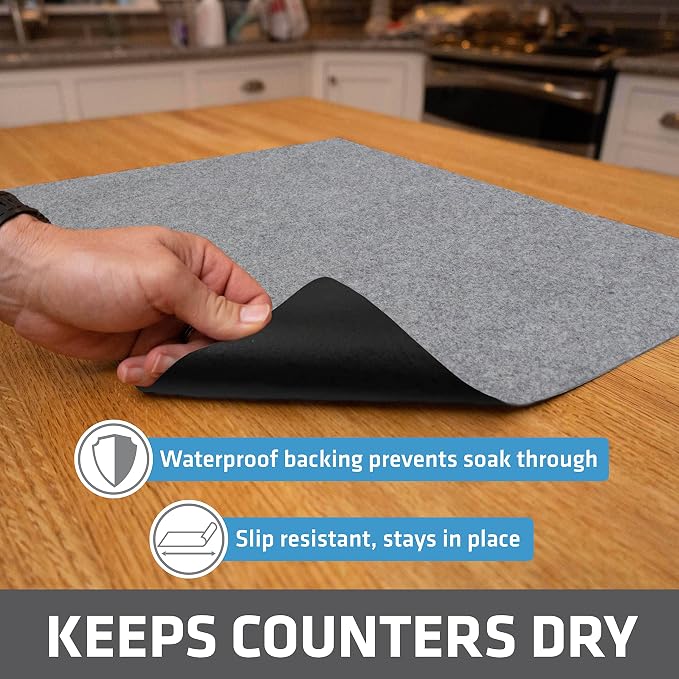Drymate Jumbo XL Dish Drying Mat (19”x24”), Low-Profile, Super Absorbent, Quick Dry Fabric, Waterproof & Slip-Resistant, for Kitchen Counter, Trimmable, Easy to Clean (USA Made)(Light Grey)