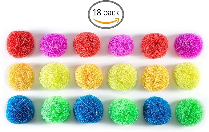SCRUBIT 18 Round Nylon Dish Scrubber Scouring Pads - Assorted Colors Scourer Pads - Tough and Durable - Non-Scratch for Non-Stick Cookware