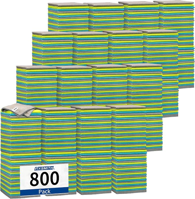 FIXSMITH Shop Towels-800 Pack, Multi-Functional Shop Rags, 12 x 16 in Microfiber Cleaning Cloth, Highly Absorbent Cleaning Rags, Cleaning Towels for Car Kitchen Home Office
