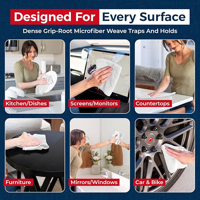 USANOOKS Microfiber Cleaning Cloth - White - 24Pcs (12.5x12.5 inch) High Performance - 1200 Washes, Ultra Absorbent Car Towel Traps Grime & Liquid for Streak-Free Mirror Shine - Car Washing Cloth