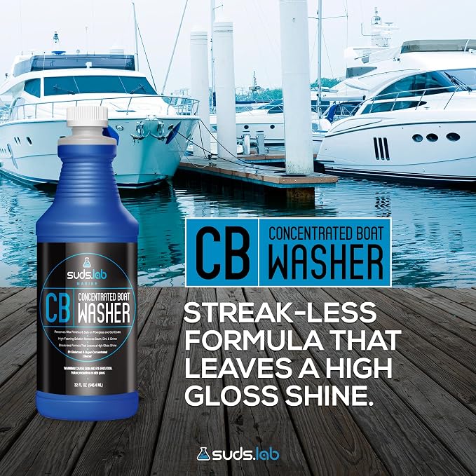 Suds Lab Marine CB Boat Cleaner - High-Foaming Formula for Fiberglass & Gel Coats - Streak-Free Shine, 32 oz.