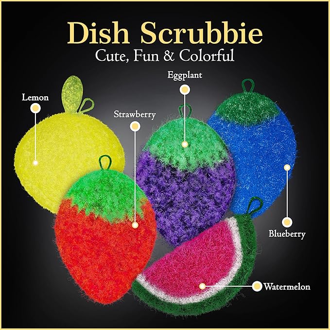 Dish Scrubbie Non-Scratch Dish Scrubber-Long Lasting & Odorless, Safe on Non-Stick, Cast Iron, Glass and Other Surfaces, Reusable Kitchen Sponge Alternative for Kitchen, Bathroom & Floors (Pack of 5)