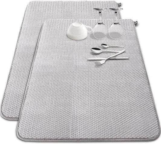 2 Pack Extra Large Microfiber Dish Drying Mat,30 x 24 Inch Super Absorbent Drying Pad,Large Size Dish Drying Mat for Countertops,Sinks,Draining Racks,Gray