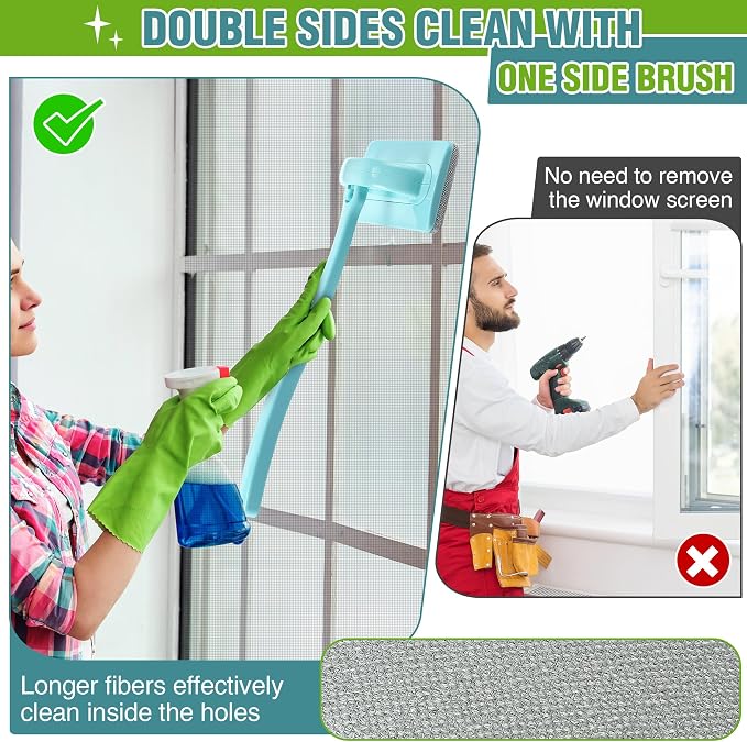 Enhon 2 Pack Mesh Screen Cleaner, Window Screen Cleaning Brush Washing Equipment, Detachable Window Cleaner Tool with Wet and Dry Dual Use